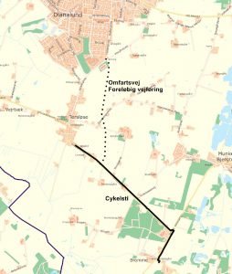 Foreløbig vejføring for omfartsvej og cykelsti
